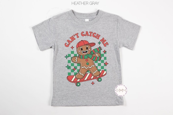 Retro Gingerbread Skateboard Christmas Tee - Funny Kids Shirt