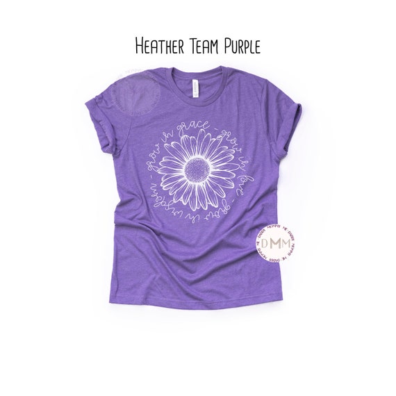 Grow In Grace Christian T-Shirt, Inspirational Floral Design