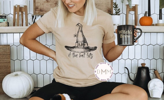 If The Hat Fits Shirt Halloween Shirt For Women Bella Canvas Unisex Graphic Tee Halloween T Shirts For Halloween Funny Witch Halloween Shirt