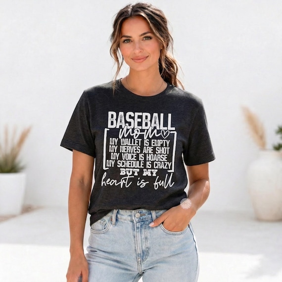 Baseball Mom Shirt, Game Day Tee, Heart Full Quote, Sports Mom Bella Canvas