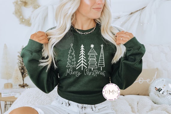 Merry Christmas Trees Sweatshirt Christmas Sweatshirt Minimalist Christmas Sweatshirt Cute Christmas Sweatshirt Trendy Christmas Sweatshirt