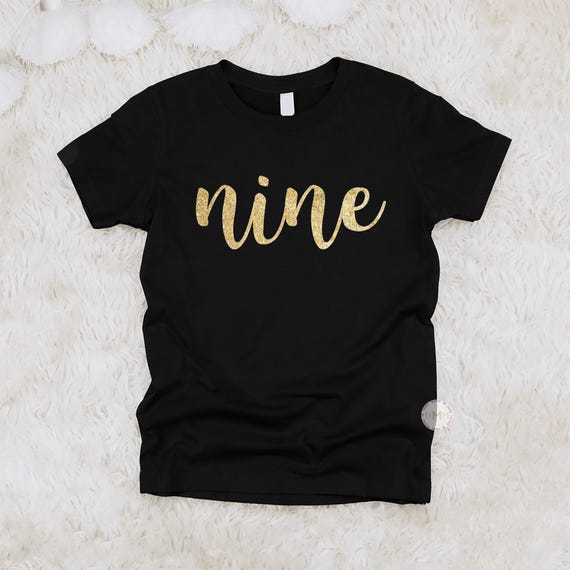 Ninth Birthday, Nine Glitter Shirt, 9th Birthday Outfit