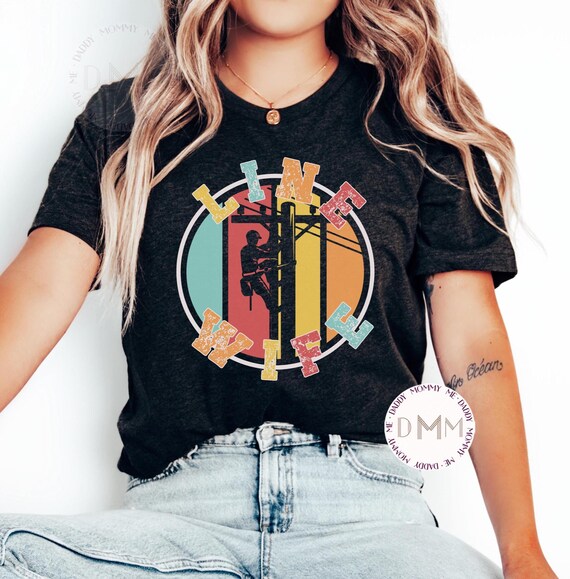 Lineman Wife Shirt, Retro Utility Power Line Tee, Blue Collar Family Gift