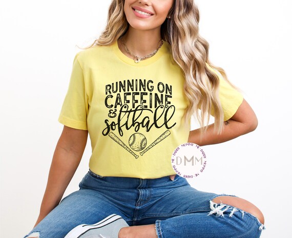 Running On Caffeine And Softball Shirt, Softball Mom Shirt Trendy Softball Mom Shirt Softball Mama Shirt Softball Mom Gift Softball Coffee