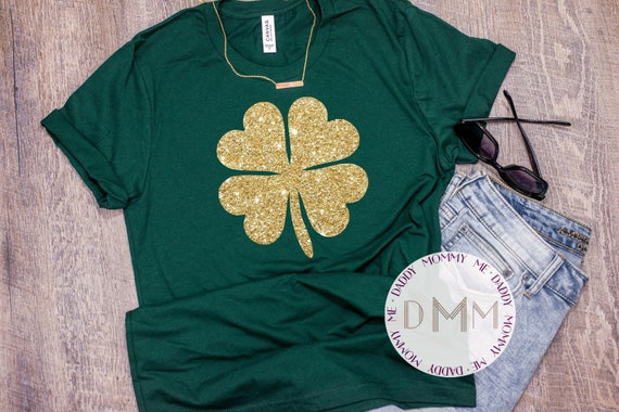 St Patricks Day Shirt Gold Glitter Four Leaf Clover St Pattys Day Shirt Saint Patricks Day Shirt Irish Shirt Glitter St Patricks Day Shirt