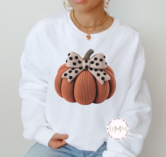 Pumpkin Faux Latch Hook Yarn Sweatshirt, Faux Embroidery Thanksgiving Pumpkin Sweater, Trendy Holiday Faux Crochet Sweatshirt