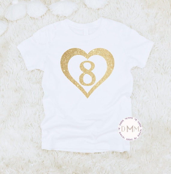 8th Birthday Shirt, 8 Heart Birthday Shirt, 8 Glitter Birthday Shirt, Eight Birthday Shirt, Trendy Birthday Shirt Girl, 8th Birthday Party