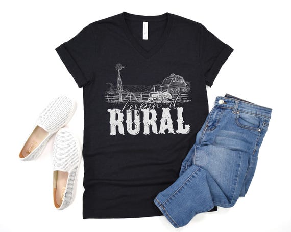 Keepin’ It Rural V Neck Shirt, Country Farm Graphic Tee, Western Farmhouse Shirt, Rural Life V Neck Tee, Country Girl Tee