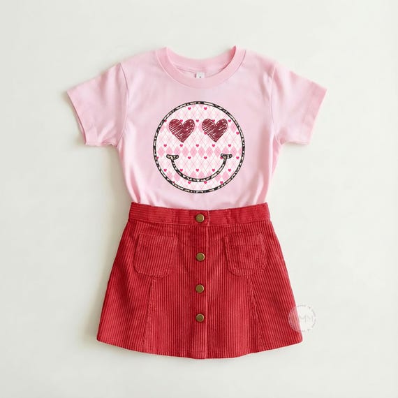 Retro Smile Heart Shirt Cute Valentines Day Shirt Kid Valentines Day Toddler Girl Valentines Day Kid Tees Trendy Girl