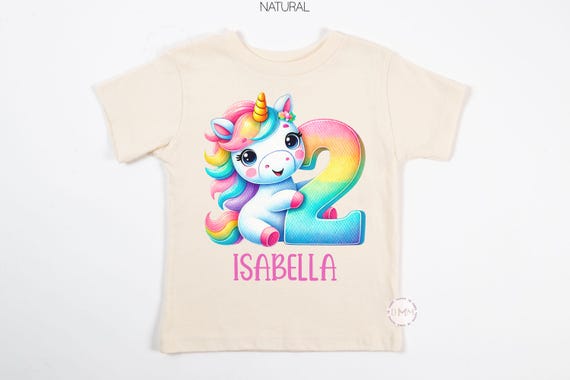 Personalized 2nd Birthday Unicorn Shirt for Girls | Custom Name Rainbow Unicorn Tee | Age 2 Birthday Outfit | Girls Unicorn Party Shirt
