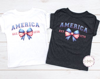 America Est 1776 Toddler Shirt, Patriotic Bow Graphic Tee