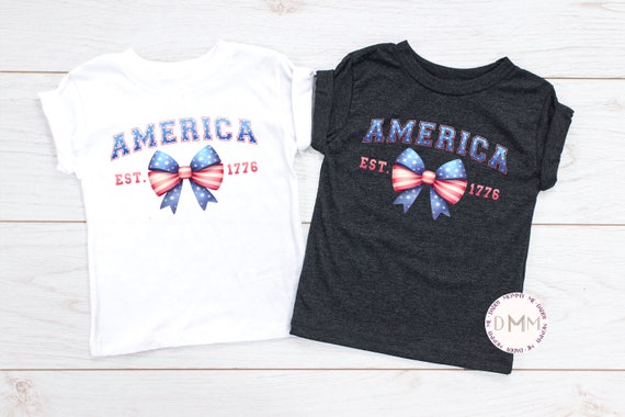 America Est 1776 Shirt Cute July 4th Shirt Kid America Bow Shirt Trendy 4th Of July Kid Shirts Toddler Girl Shirt Retro Kid Graphic Tee
