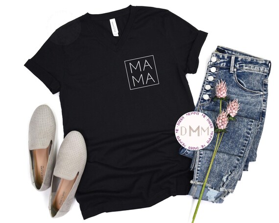 Mama V-Neck T-Shirt: Mom Life Pocket Sized Graphic Tee