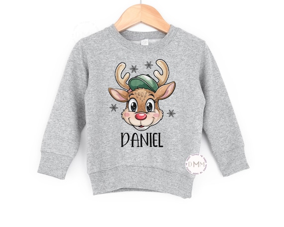 Personalized Christmas Reindeer Kid's Sweatshirt, Toddler Shirt