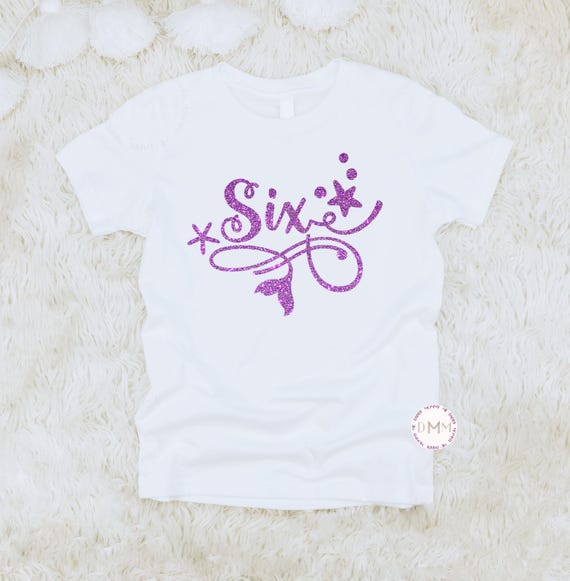 Six Mermaid Birthday Glitter Shirt, 6th Birthday Girl