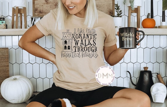 Funny Halloween Shirt I Like Long Romantic Walks Through Haunted Houses Shirt Cute Halloween TShirt Happy Halloween Season Shirt Trendy Tee