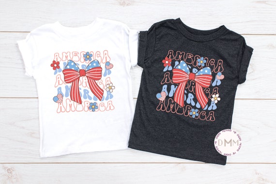 America Shirt America Bow 4th Of July Trendy 4th Of July Kid Shirts July 4th Toddler Girl Shirt Retro Kid Graphic Tee American Shirt Freedom