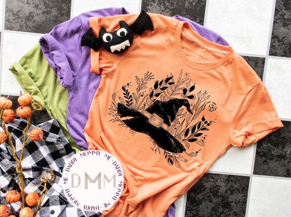 Floral Witch Hat Shirt Halloween Shirt For Women Bella Canvas Unisex Graphic Tee Women Cute Witch Shirt Witch Hat Tee Trendy Halloween Tee