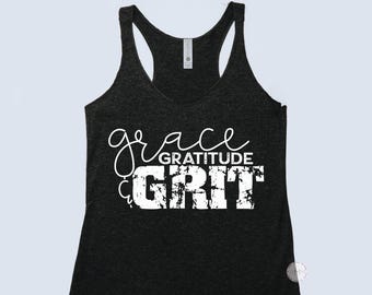 Grace Gratitude Grit Tank Top, Christian Racerback Tank, Faith Workout Tank, Inspirational Women's Tank, Motivational Gift, Faith Tank Top