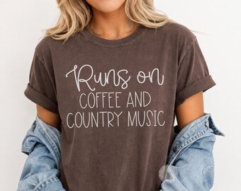 Coffee and Country Music Shirt, Comfort Colors Tee, Country Concert Shirt, Coffee Lover Gift, Western Graphic T-Shirt