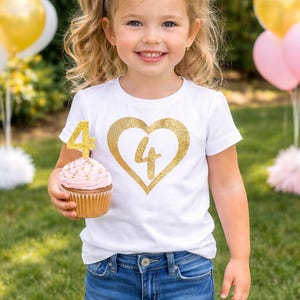 4th Birthday Girl Shirt: Glitter Heart, Four Year Old Tee image 2