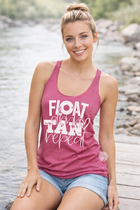 Float Drink Tan Repeat Tank Top, Summer Lake Life Racerback Shirt