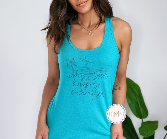 And She Lived Happily Ever After Racerback Tank - Ladies Racerback Tank Top - Summer Tank Top - Beach Tank Top - Ocean - Summer Vacation