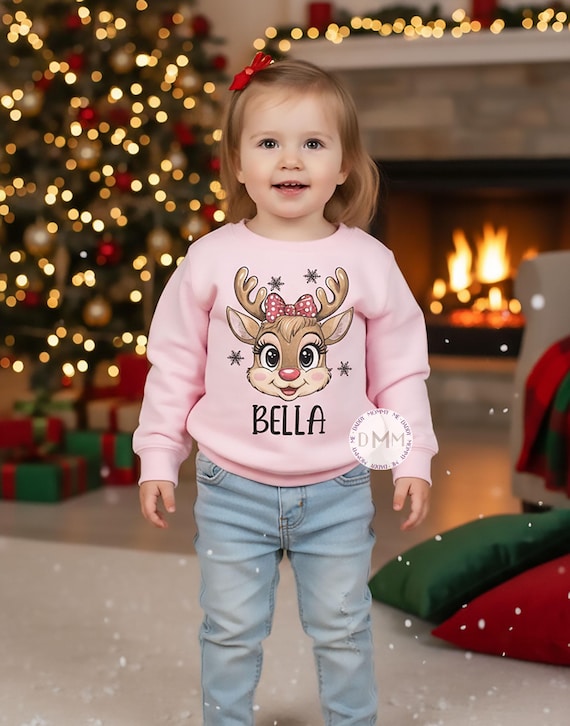 Christmas Kid Personalized Reindeer Sweatshirt - Christmas Name Shirt Toddler