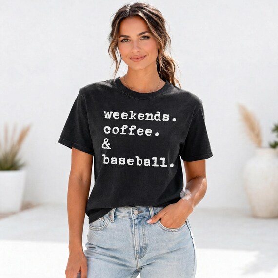 Comfort Colors Baseball Mom Tee, Weekends Coffee and Baseball Shirt