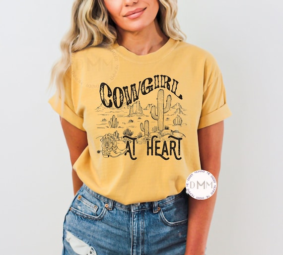 Comfort Colors Cowgirl At Heart Shirt, Country Shirt, Southern Girl Shirt, Western Graphic Tees, Rodeo Mom Shirt, Vintage Country Shirt,