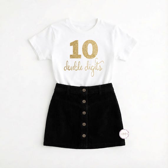 10th Birthday Shirt | Double Digits Birthday Tee | Gold Glitter 10 Shirt | Tenth Birthday Outfit | Girls Birthday Shirt | Kids Birthday Top