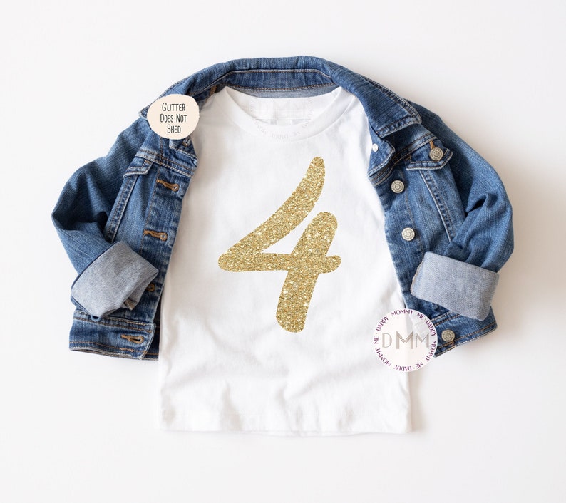 4th Birthday Shirt: Gold Glitter Four, Toddler Birthday Tee bild 1