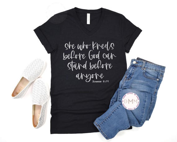 Romans 8:31 Christian Graphic V-Neck T-Shirt