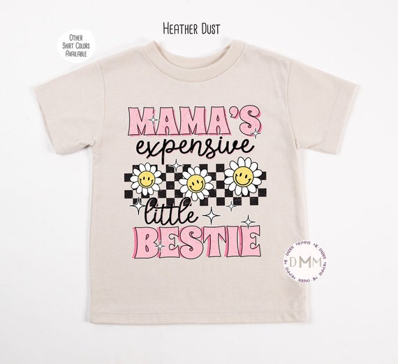 Mama's Expensive Little Bestie Checkered Flowers, Baby Girl Onesie®, Toddler Shirts For Girls, Mom's Bestie, Trendy Girl Shirts, Kid Tee