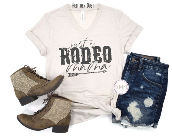 Just A Rodeo Mama V Neck Shirt, Rodeo Mom TShirt, Metallic Gunmetal Design, Unisex Graphic Tee Mom, Country Mom, Cowboy Mom, Rodeo Mom Shirt