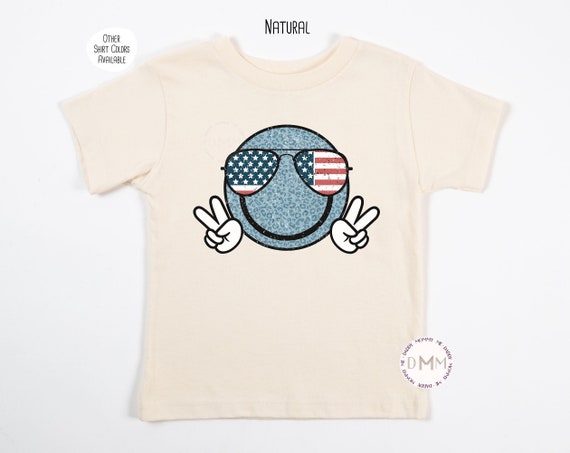4th Of July Retro Peace Smile Face Shirt, July 4th Kid Shirt, USA Flag Kid, Independence Day, Trendy Kid Shirt, 4th Of July Shirts Toddler