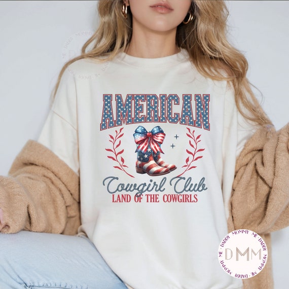 American Cowgirl Club Land of The Cowgirls Shirt 4th of July Shirt Comfort Colors Shirt Retro Tee Fourth of July 4th Graphic Tee Coquette