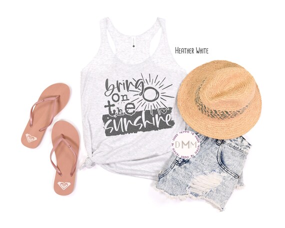 Bring On The Sunshine Racerback Tank Top Summer Tank Top Women Beach Tank For Ladies Sunny Days Cute Summer Graphic Tank Top Lake River Tank