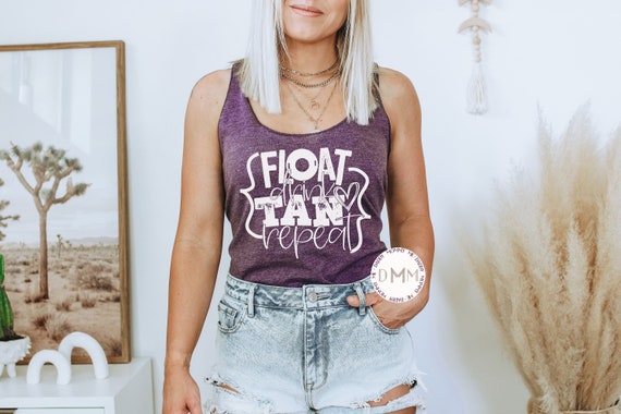 Cute River Racerback Tank Top Float Drink Tank Repeat Tank Top Summer Float The River Cute Tank Tops For Summer Lake Life Vacation River Tee