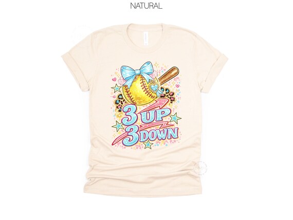 Softball 3 Up 3 Down Shirt – Coquette Softball Tee, Softball Bow Shirt, Girls Softball Mom Gift, Game Day Shirt, Cute Sports Graphic Tee