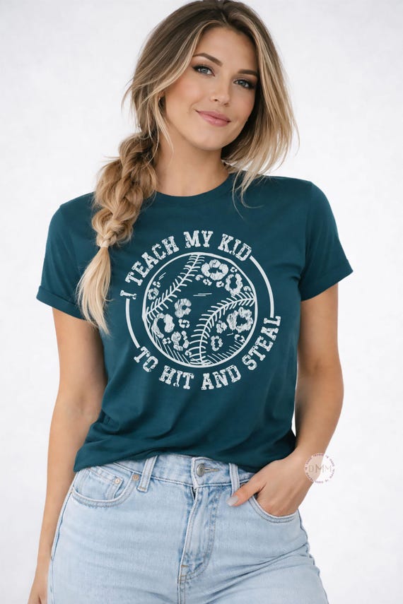 Baseball Mom Shirt, Leopard Print Game Day Tee, Teach My Kid Hit Steal