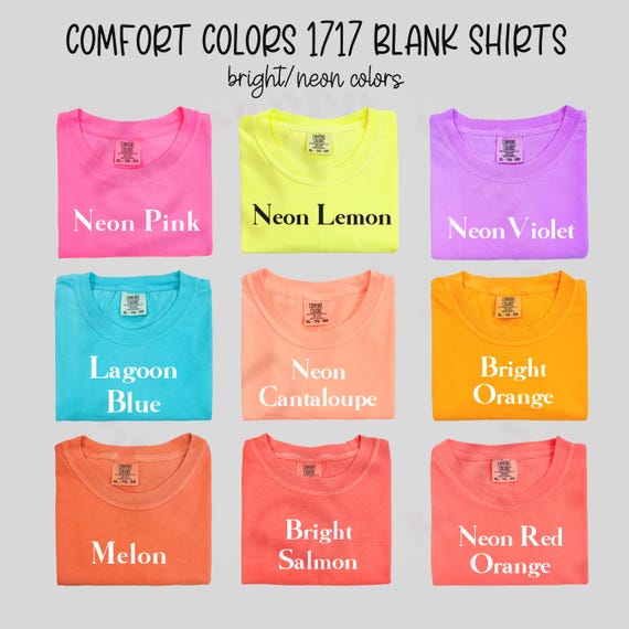 Comfort Colors 1717 Neon Shirt, Bright Color T Shirt, Blank Garment Dyed Tee, Neon Pink Lemon Violet Lagoon Blue, Trendy Summer Shirt