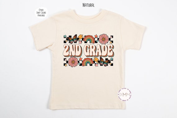 2nd Grade Shirt Kids, Second Grade Shirt, Back To School Shirt, 2nd Grade Retro Butterfly Checkered Shirt First Day of School Shirt Retro