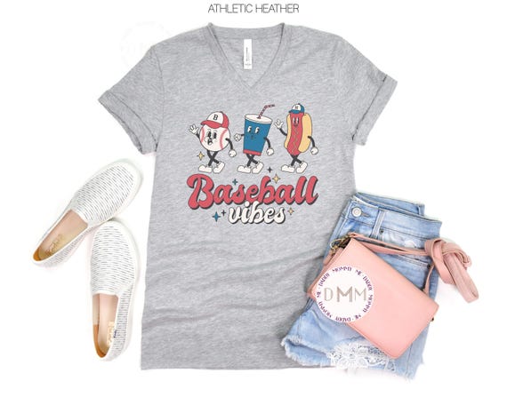 Retro Baseball V Neck Shirt, Baseball Vibes VNeck Shirt, Baseball Mom Shirt, Baseball Mom Gift Baseball Game Day VNeck Shirt Baseball Season