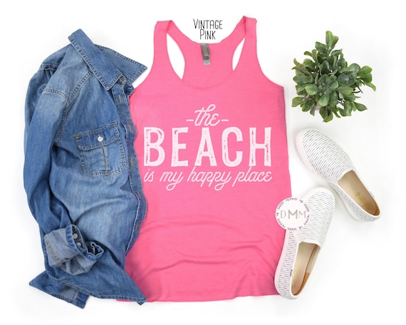 The Beach Is My Happy Place Racerback Tank Top For Beach Life Tank Top Cute Summer Tank Beach Bum Tank Top Beach Vibes Tank Tops For Women