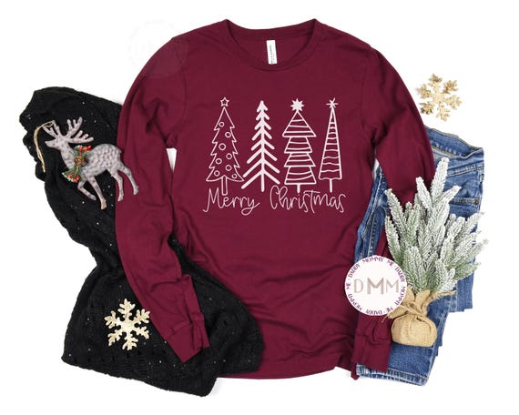 Merry Christmas Trees Long Sleeve Shirt - Christmas Trees Shirt, Merry Christmas Shirt, Trendy Christmas Shirt, Family Christmas Shirt