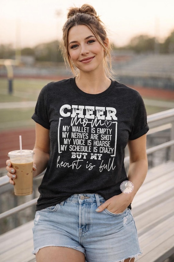 Cheer Mom Heart Is Full Graphic Tee, Cheerleading Competition Shirt