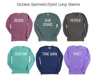 Chemise à manches longues 6014 Comfort Colors, t-shirt blanc unisexe teint en pièce, chemise en coton lavé vintage épais, t-shirt doux et décontracté