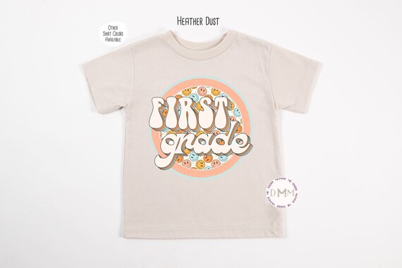 Retro First Grade Smiley Face Shirt, Retro 1st Grade Shirt, First Day Of School, Back To School Shirt Girl, Retro School Shirts, Trendy Girl