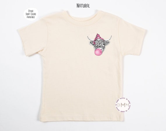 Bubble Gum Cow Toddler Shirt Cute Cow TShirt Country Girl Tee Highland Cow Shirt For Girls Trendy Kid Shirt Funny Cow Shirt For Youth Girl
